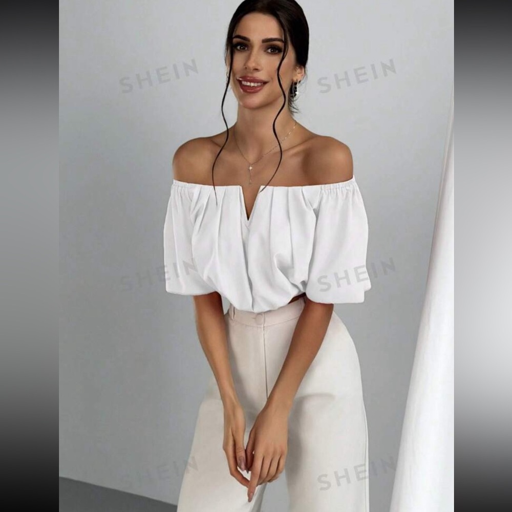 SHEIN Aloruh Off Shoulder V-Neck Waist-Cinching Blouse